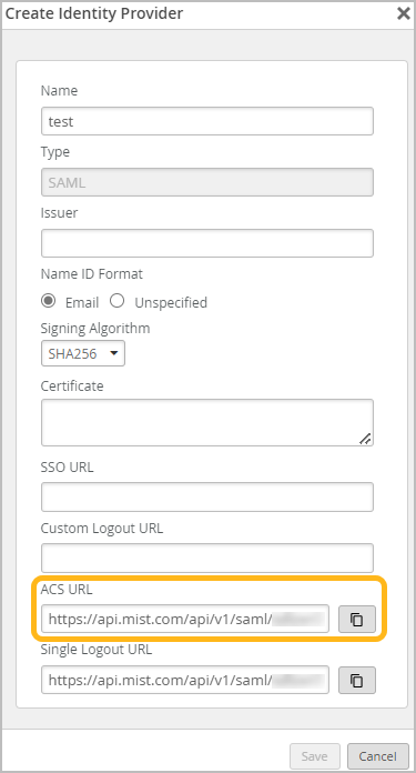 location of the ACS URL field