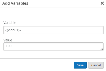 Example: Add Variables window with a sample variable name and value