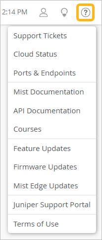 Question button and menu options