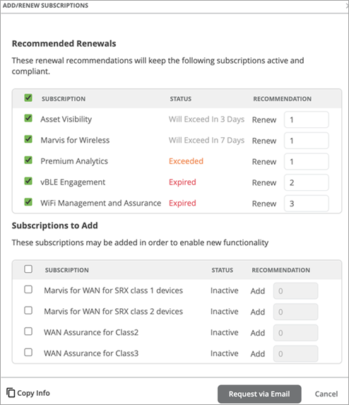 example: Add/Renew Subscriptions window