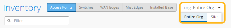 location of the drop-down list to select Entire Org or Site