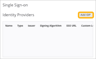 Identity Providers Section and Add IDP Button