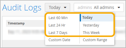 Preset dates and times on the time-period drop-down menu