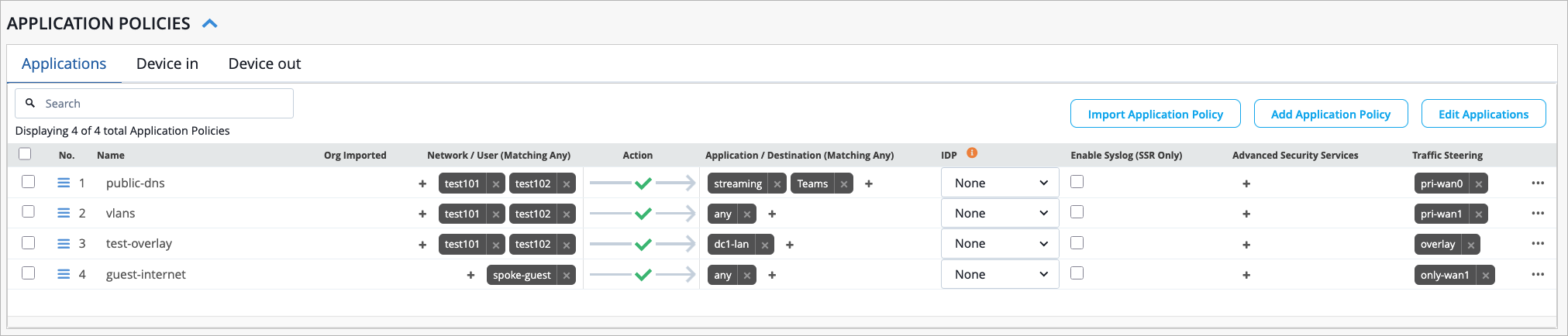 Application Policy Configuration