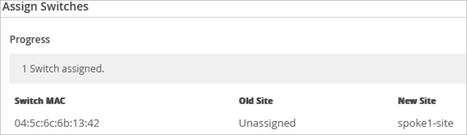 Assigned Switch to Site Details