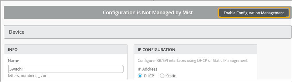 Configuration of Assigned Switch