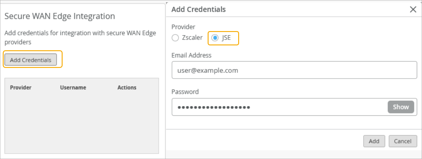 Add Credentials for Juniper Secure Edge