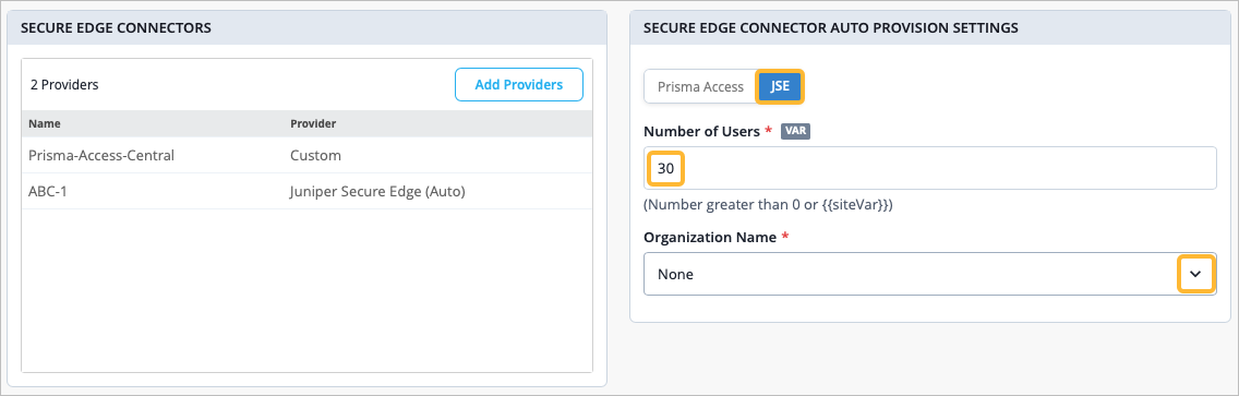 Secure Edge Connector Auto Provision Settings