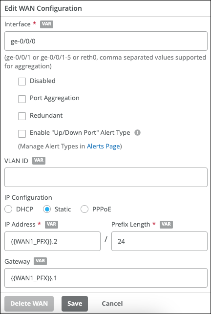 Site Variables in WAN Configuration