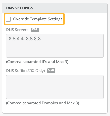 Override Template Settings
