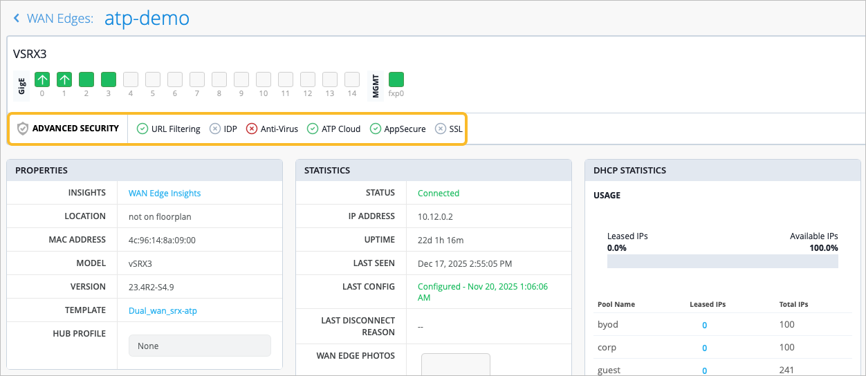 Advanced Security Status Details