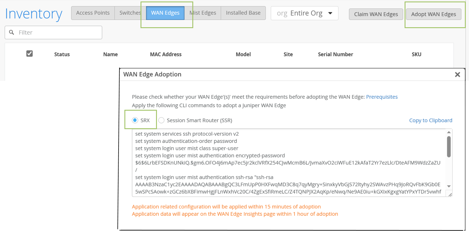 WAN Edge Adoption Commands