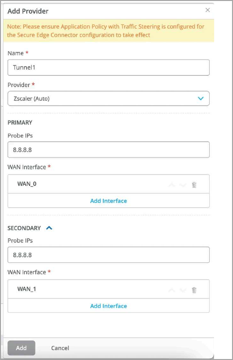 Add Details for Auto Provisioning a Tunnel