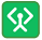 Green square icon with a white symbol of a person with outstretched arms and legs surrounded by angled lines.