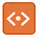 Orange square icon with coding symbol featuring a dot surrounded by angle brackets.