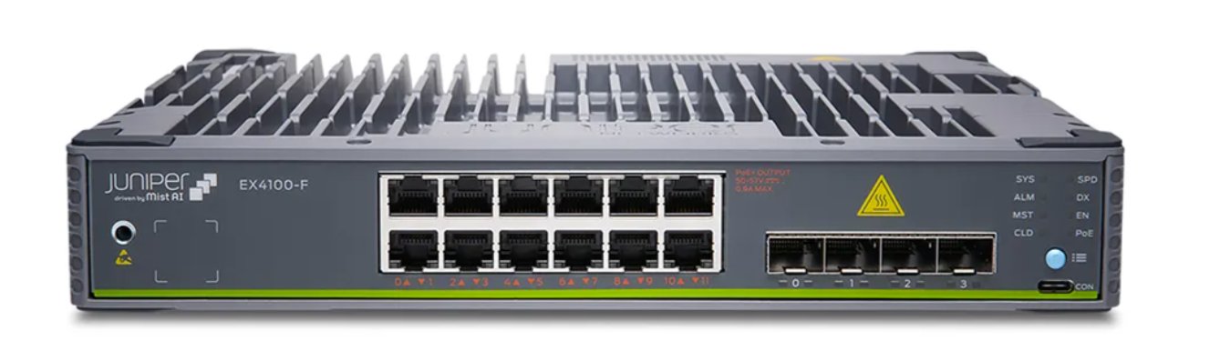 Juniper Networks EX4100-F Ethernet switch for enterprise and data center use with Mist AI integration for advanced network management.
