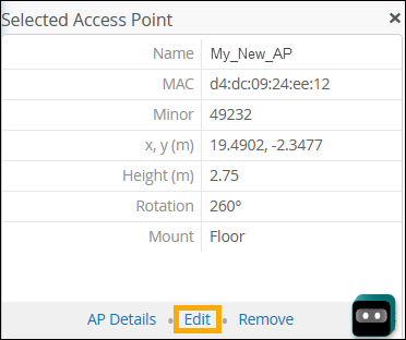 cropped image of the floorplan screen, focusing on the Select Access Point section and the Edit button