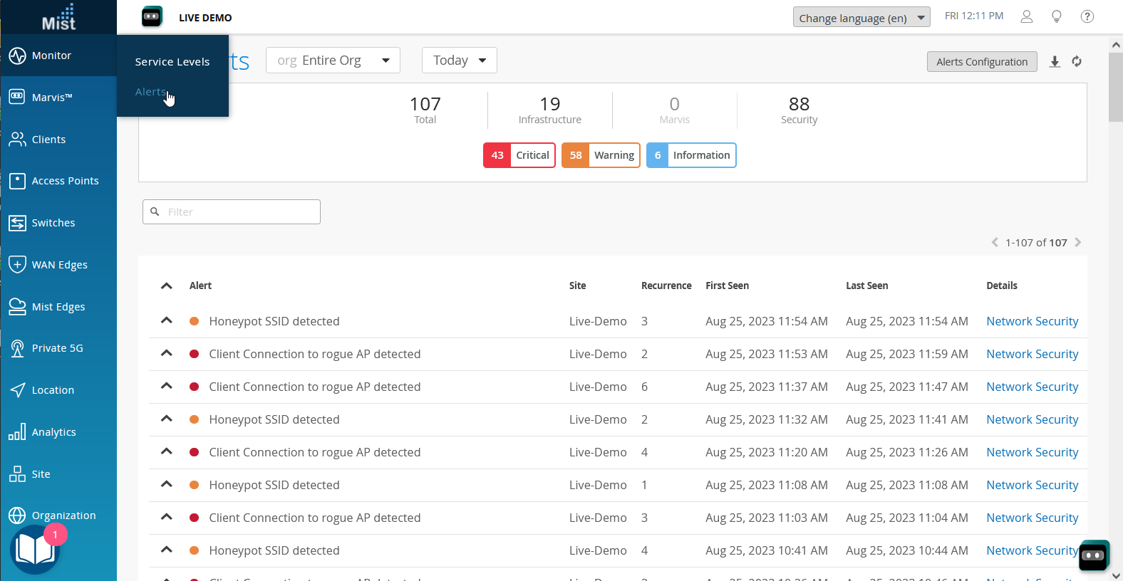 Alerts Page Showing Detected Threats