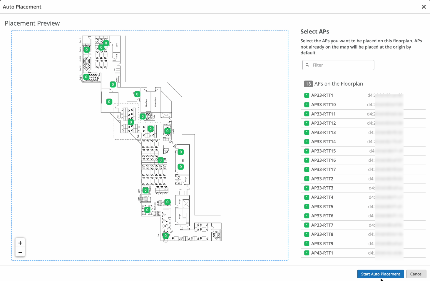 Example: Selecting the AP check boxes on the right side of the page