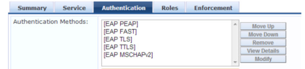 ClearPass Authentication Method Options