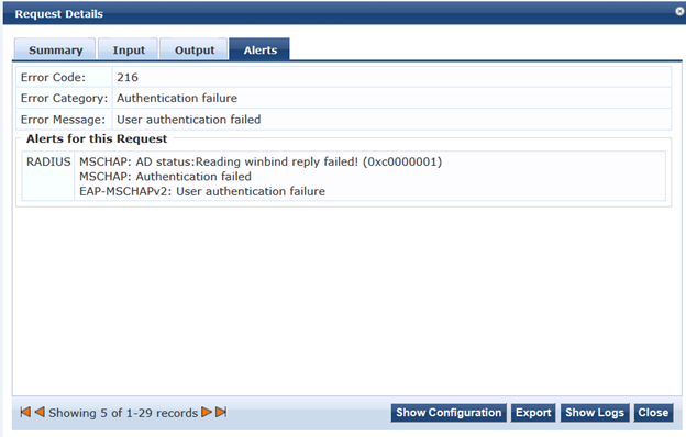 ClearPass Alerts - Reading Windbind Reply Failed