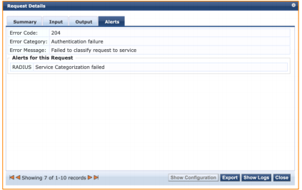ClearPass Request Details - Service Categorization Failed