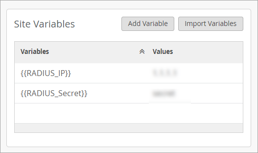 Example: Site Variables List on the Site Configuration Page