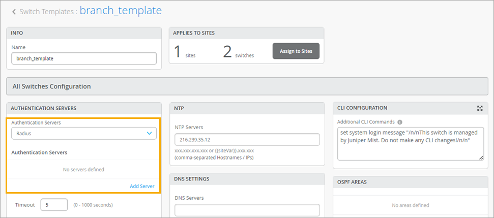 Adding RADIUS Servers in the Switch Template