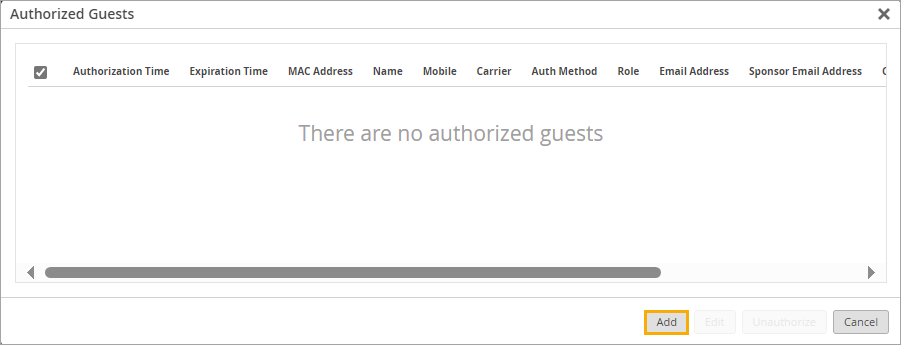 Authorized Guests Window and Add Button