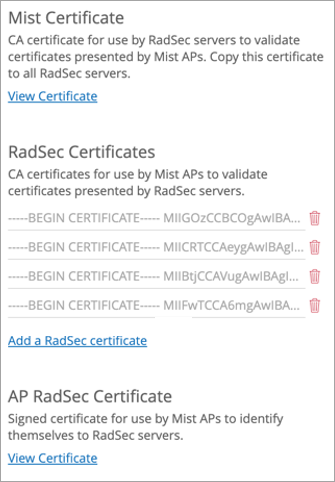 Certificate Management Options on the Organization Settings Page