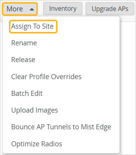 More Menu with Assign To Site Option