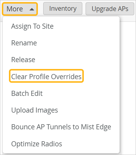 More Menu with Clear Profile Overrides Option