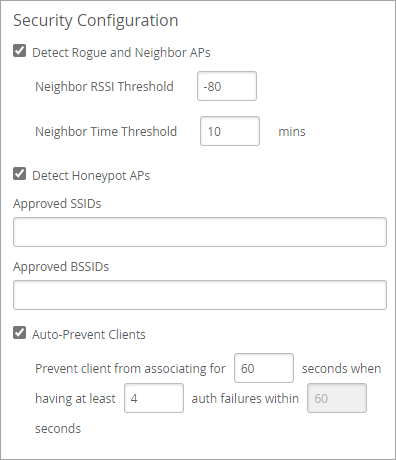Security Configuration Section of the Site Configuration Page