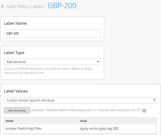 Label to Define GBP Tag Value to be Assigned