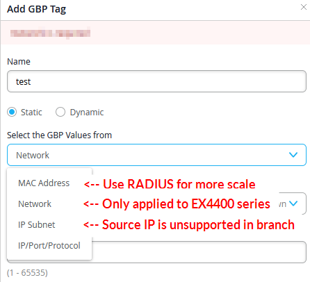 Static GBP Tag Assignment Options