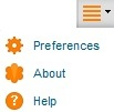 Dropdown menu with options: Preferences with gear icon, About with info icon, Help with question mark icon.