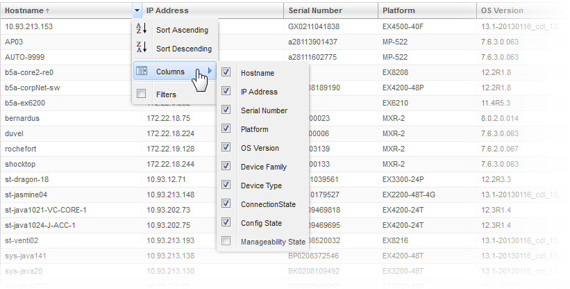 Column Drop-Down Menu