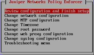 Configuration menu for Juniper Networks Policy Enforcer with 