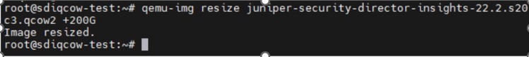 Terminal showing qemu-img command to resize disk image by 200GB confirming successful operation.