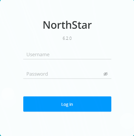 NorthStar login screen with version 6.2.0, fields for username and password, and a Log in button.