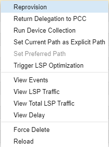 Dropdown menu with options for network management including Reprovision, Run Device Collection, and View Events.
