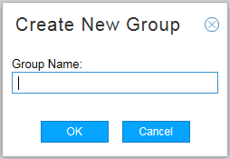 Create New Group dialog with text field for Group Name and buttons OK to confirm or Cancel to close.