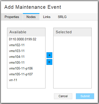 Select Elements for Maintenance Event