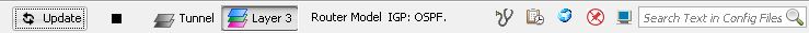 Toolbar with Update button, Tunnel icon, Layer 3 icon, Router Model IGP OSPF, and Search Text in Config Files option.