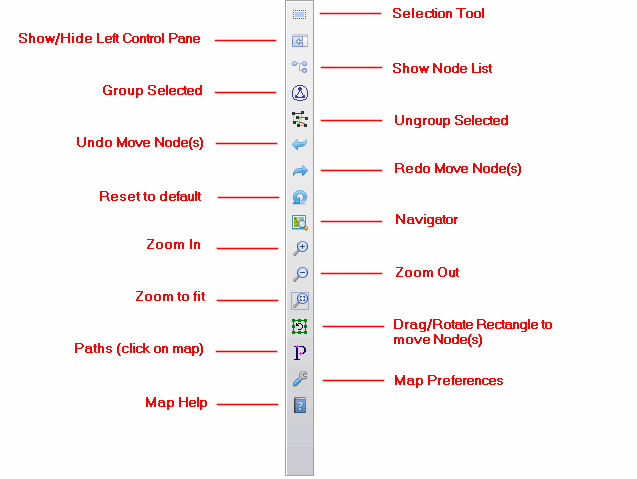Vertical toolbar with icons for map or node editing: Selection Tool, Zoom In, Undo Move Nodes, Map Preferences.