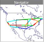Map of the United States with colored lines representing routes or connections; title Navigator suggests navigation or route planning focus.
