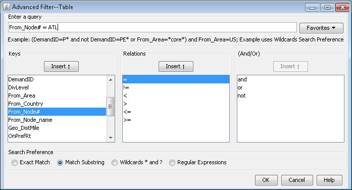 Advanced Filter dialog box for creating complex queries with fields, operators, and search preferences for data filtering.