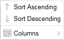 Menu with options: Sort Ascending, Sort Descending, and Columns for managing tabular data in software applications.