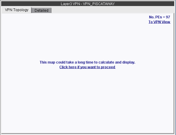 Layer 3 VPN interface for VPN_PISCATAWAY with options for VPN Topology and Detailed views, 97 Provider Edge devices.