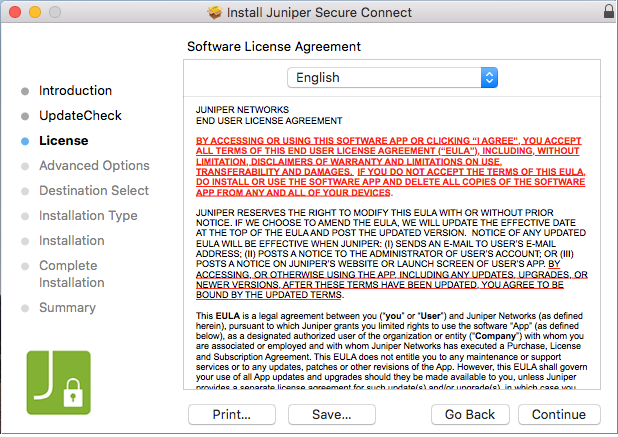 License Agreement Window